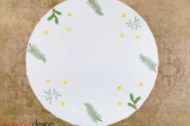 Christmas round table cloth included with 12 napkins-Pine leaf embroidery (size 230 cm)